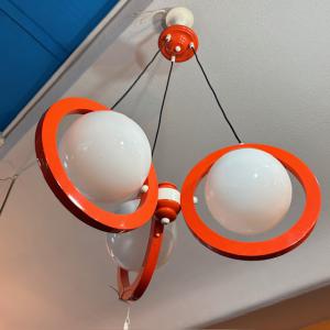 Kronleuchter Deckenleuchte 60er Jahre Atomic Glas und Holz. Drei Leuchten Modernariato – Design